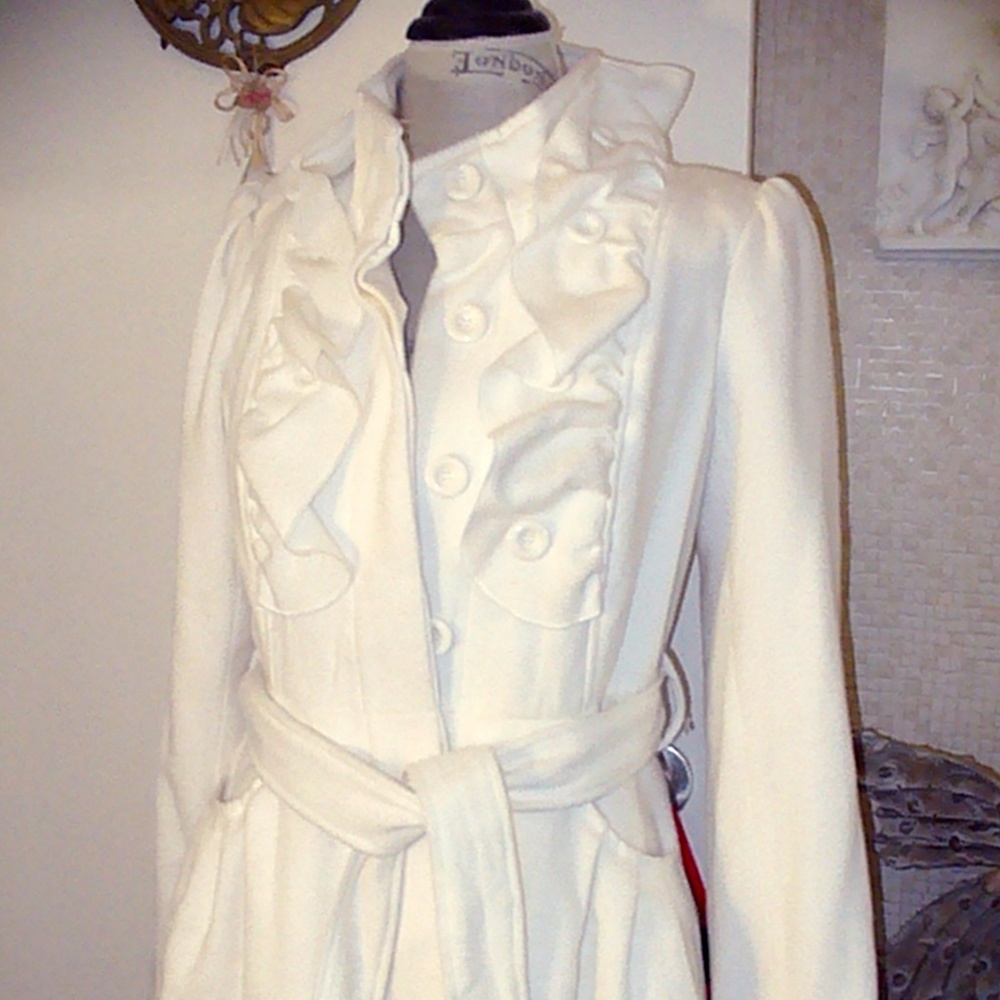 White Coat with Ruffle Accent Junior's L